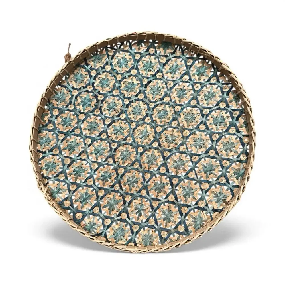 Ann Lee Designs handwoven bamboo basket trays Teal Stars  2 for price of 1